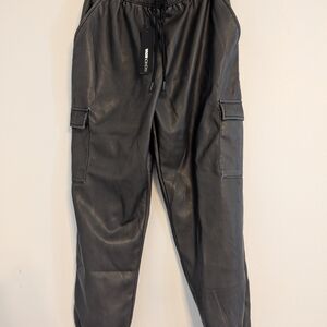 Fashion Nova Faux Leather Cargo Joggers with Elastic Waistband